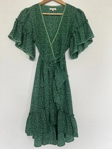 Abito Max Studio Ditsy floreale con volant vero avvolgente S verde elasticizzato western boho - Foto 1 di 13