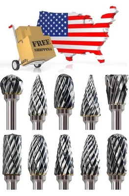 10PCS Carbide Burr Set 1/8" Shank Rotary Tool Bits for Wood & Metal Carving - Image 1 of 4