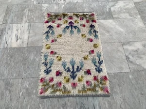 2x3 Vintage Swedish Rya Scandinavian Soft Fluffy Rug Bedroom Floral Rug 85x53 cm - Picture 1 of 8