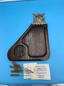 METAL OWL WOOD CHEESE PLATE APP PLATE SEY-CO PRODUCT CO. - Picture 1 of 10