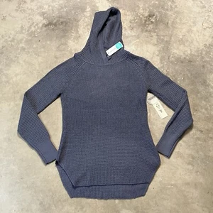 RD Style Sweater Womens Medium Blue Tamari Shaker Stitch Hooded Pullover - Picture 1 of 10