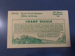 Vintage Champ Decals No. HN-65 Grand Trunk Western GTW Road Name White HO - Picture 1 of 2