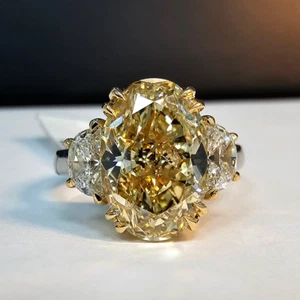 950 Platinum IGI Lab Grown Oval Shape 3.20 Carat Diamond Ring Fancy Vivid Yellow - Picture 1 of 16