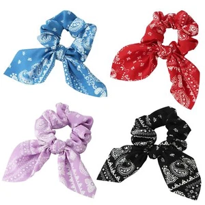 Cute Bow Scrunchies Paisley Ponytail Holder Bunny Ear Hair Ties Chiffon Hair ... - Picture 1 of 6