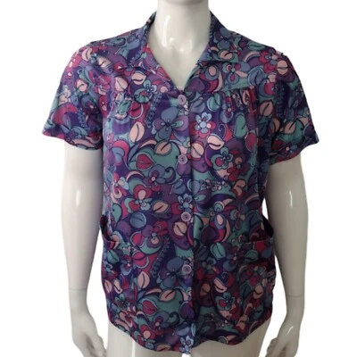 Vintage 60's Psychedelic Shirt Women's Size Large Top Purple Button Down Hippy - Image 1 of 3