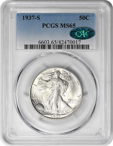 1937-S Walking Liberty Silver Half Dollar MS65 PCGS (CAC) Cover
