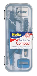 Helix Maths Geometry Set Compact with Compass Ruler Protractor Squares Sharpener - Picture 1 of 2