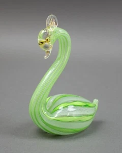 Murano Italian Salviati Latticino & Twist Candy Cane Aventurine Glass Swan Duck - Picture 1 of 6