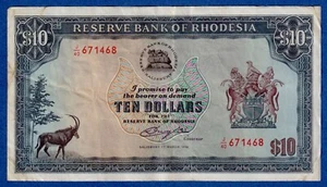 Rhodesia $10 1976  P-37a (1st March 1976) , Circulated Note J/40 671468 - Picture 1 of 3