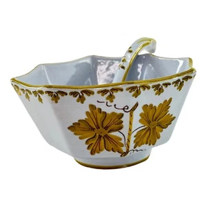 Vintage Mid Century Italian Octagon Soup Bowl Spoon Golden Leaves Made In Italy - Picture 1 of 17