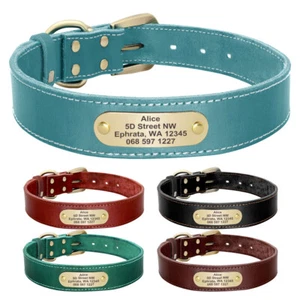 Genuine Leather Dog Collar Personalised Custom Name & Number Adjustable XXS-XL - Picture 1 of 24