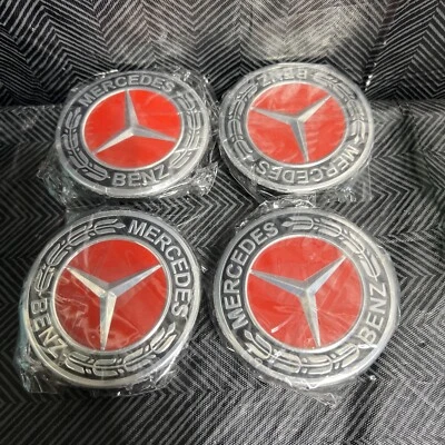 Juego de 4 cubiertas de buje central de rueda Mercedes Benz AMG presurizadas 75 mm logotipo ROJO Foto 1 de 4