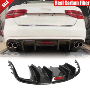 Für Audi A4 B8.5 Basis 2013-2016 Echt Carbon Heck Stoßstange Diffusor Lippe mit LED Licht - Bild 1 von 12