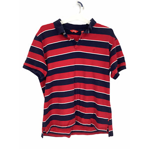 Izod Boy's Red & Navy Blue Striped Polo Shirt Men's Size Large