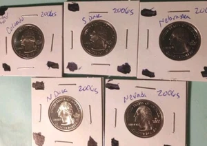 5 WASHINGTON QUARTERS, 2006-S CLAD BU PROOF STATE SET, ALL STATES - Picture 1 of 3