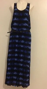MICHAEL KORS Black Blue Python Snake Print Pleated Trendy Maxi Dress Size 12 - Picture 1 of 4