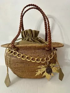 Bosom Buddy Woven Bag -Gold Tone Removable Leaf , Chain - Picture 1 of 16