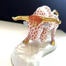 Herend Figurine Bull ox Red Fishnet with Pedestal Unused 