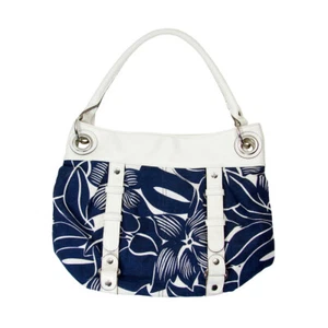 Emilie M. Handbag Large Beach Floral Blue White Canvas Shoulder Bag Womens Purse - Picture 1 of 5