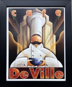 Michael L. Kungl " Cafe de Ville" Plate Signed FRAMED Chef Foodie Art Print New - Picture 1 of 3
