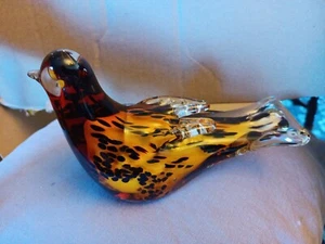 Vintage Fifth Ave. Brown Speckled blown glass Bird 6” h 7” L Excellent - Picture 1 of 6