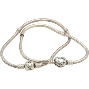 PANDORA Sterling Silver Moments Snake Chain Charm Bracelets Set of Two - Picture 1 of 4