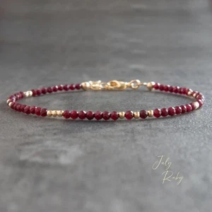 Natural Ruby 2MM Beaded Gemstone Crystal Healing Minimalist Women Bracelet Gifts - Picture 1 of 3