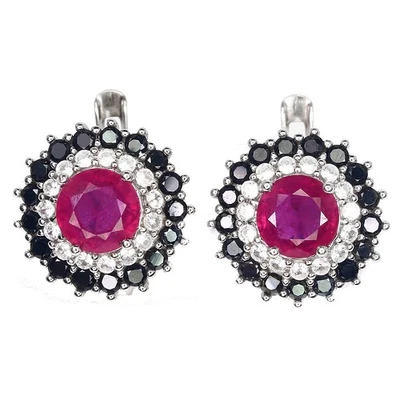 Orecchini in argento sterling 925 rotondi rubino spinello topazio pietre... - Immagine 1 di 4