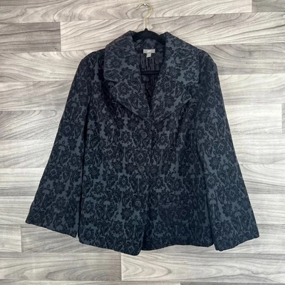 Chaqueta Blazer J.Jill Terciopelo Brocado Para Mujer 16W Negra Floral Sencillo Pecho Foto 1 de 4