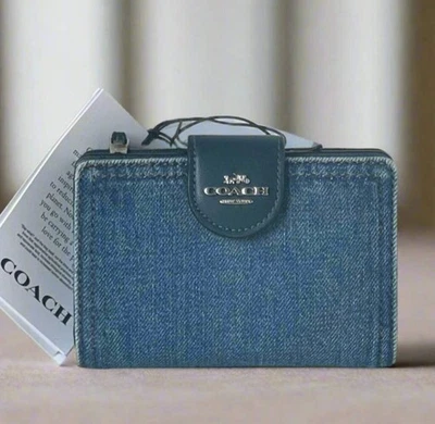 Cartera Coach Mediana Esquina Cremallera CA096 Firma Denim Algodón Compacto Identificación Paquete Original Foto 1 de 4