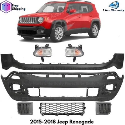 Front Bumper Cover Primed & Turn Signal Lights Kit For 2015-2018 Jeep Renegade - Image 1 of 4