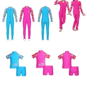 One/Two Piece Kid Girl Swimwear Swimsuit Floral Rash Guard Swimming Surfing Suit - Picture 1 of 33
