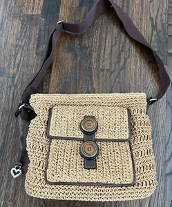 BRIGHTON Raffia Straw Canvas Shoulder Crossbody Adjustable Strap Front Flap - Picture 1 of 5