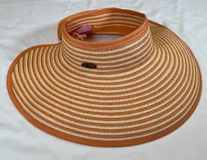 Scala Collection Hat Womens Woven Sewn Braid Sun Visor Orange And Tan - Picture 1 of 4