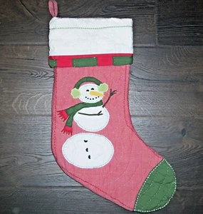 No Monogram Red Green Snowman Applique Christmas Stocking Quilted - Picture 1 of 2