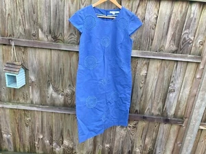BODEN BLAU BESTICKT GERADE PASSFORM BAUMWOLLE SOMMERKLEID UK 12 - Bild 1 von 6