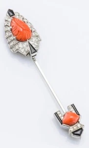 Lab Coral Designer Tie Pin 925 Sterling Silver Handmade Red Carpet Joaillerie CZ - Picture 1 of 1