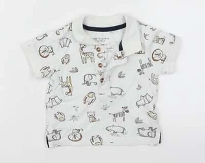 Primark Boys White Animal Cotton Blend Polo Size 3-6 Months Butto - Picture 1 of 12