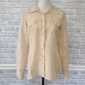 Da Nang Silk Button Up Blouse Top Grunge Shirt Streetwear Upcycle Medium *Flaw - Picture 1 of 12