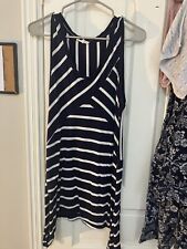 Ava James Women’s Navy Blue White Striped Tank Tunic Mini Dress Handkerchief Hem