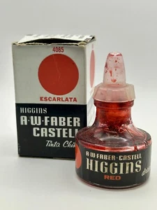 Vintage Faber Castell Higgins Red Drawing Ink With Original Box #4085 - Picture 1 of 11
