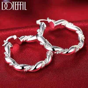 Orecchini a cerchio tondo corda intrecciata argento sterling 925 DOTEFFIL gioielli matrimonio - Foto 1 di 6