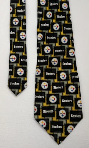 Pittsburgh Steelers NFL Labeled Mens Tie Silk Eagles Wings Black And Gold Logos Cover