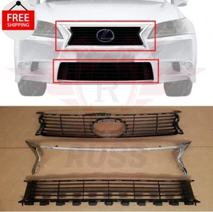 New Front Upper Lower Grille + Chrome Molding Set of 3 For 2013-2015 Lexus GS350 - Picture 1 of 14