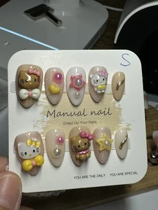 Handmade HELLO KITTY Press on nails size S - Picture 1 of 1