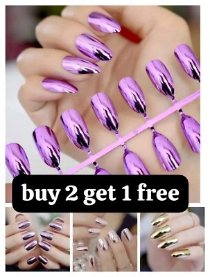 False Mirror chrome red christmas Nail STILETTO Metallic Acrylic glue stickers - Image 1 of 4