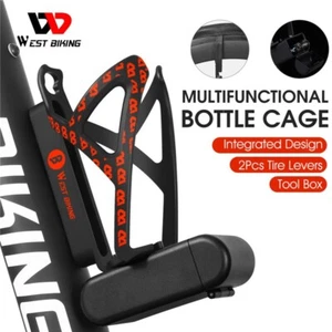 Portajaula de botella de agua para bicicleta West Biking 2 palancas de neumáticos caja de herramientas 3 en 1 negro rojo - Imagen 1 de 15