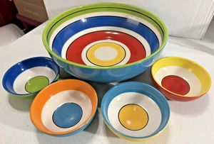 Hallmark Set of 5 bowls-l serving bowl, 4 small matching - Striped multi-colored - Picture 1 of 7