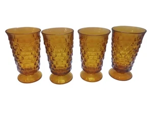 Vintage Indiana Whitehall Kolonie kubistisches Braunglas Becher mit Fuß 12 Unzen 4er Set - Bild 1 von 4