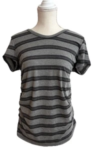 Love Ryan Los Angeles grau schwarz gestreift Kurzarm Top geraffte Seiten Gr. S - Bild 1 von 4